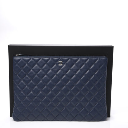 Chanel Lambskin Quilted Large Cosmetic Case Navy 10 of 10