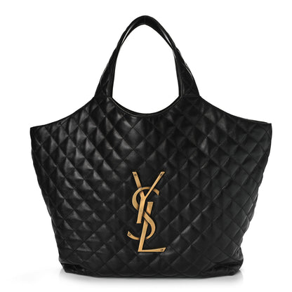 Saint Laurent Lambskin Quilted Maxi Icare Shopping Tote Black 3 of 9