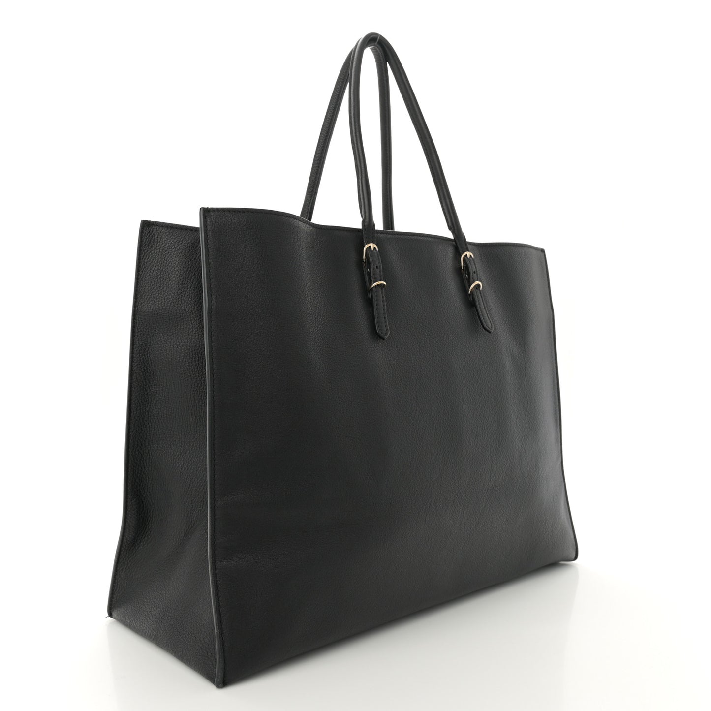 Grained Calfskin Silver Metallic Edge Hardware Papier A4 Tote Black