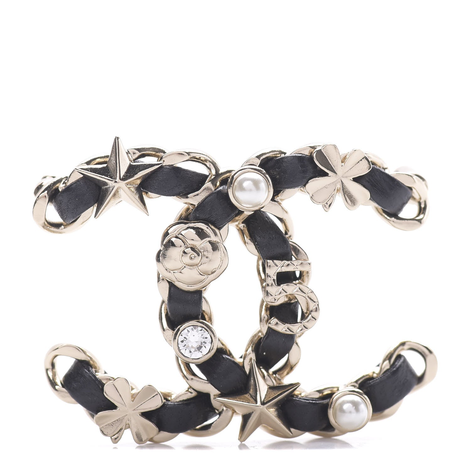 Chanel Lambskin Pearl Strass Sergeant Brooch Gold 1 of 5