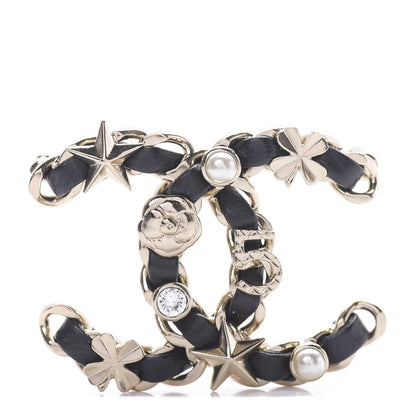 Chanel Lambskin Pearl Strass Sergeant Brooch Gold 1 of 5