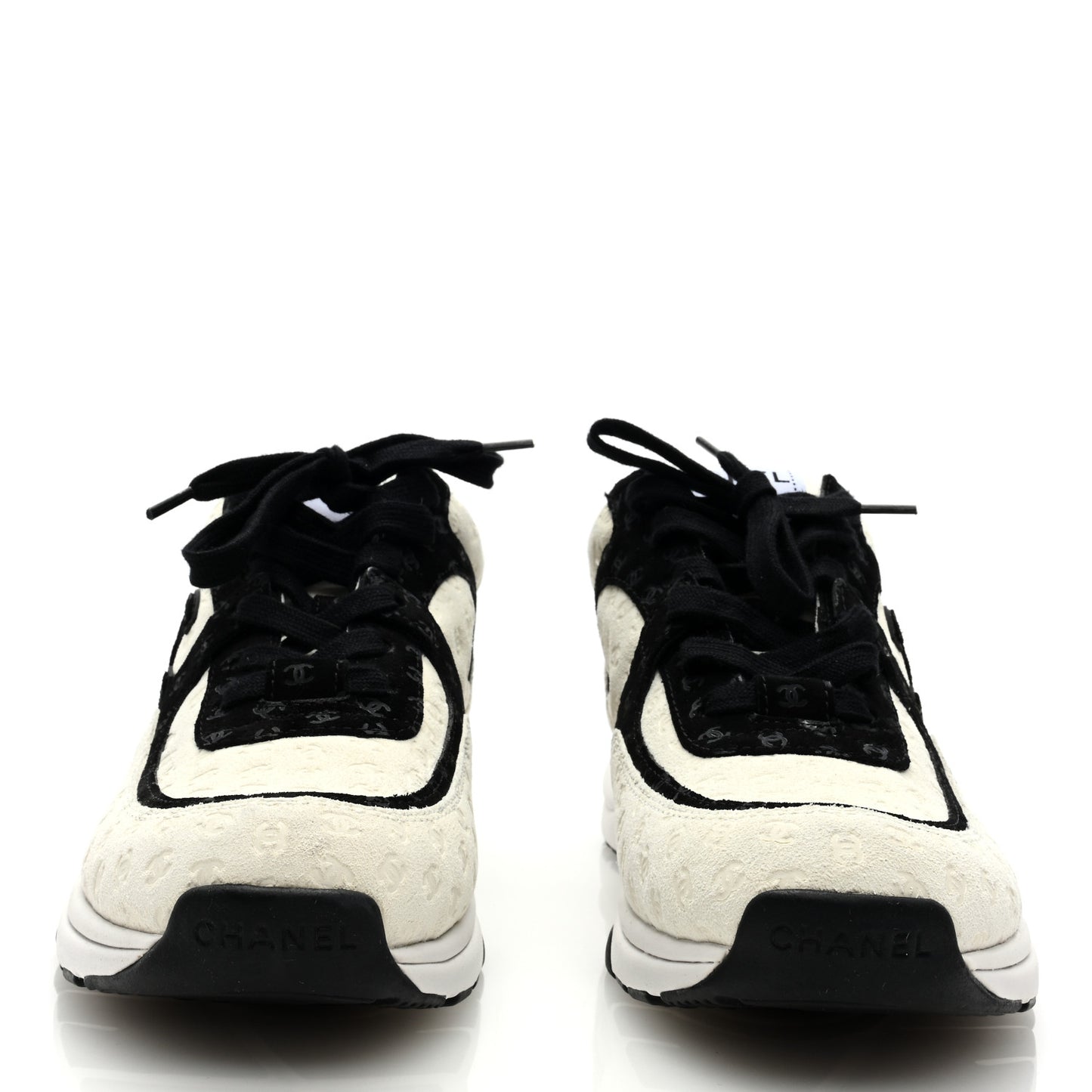 Fabric Suede Calfskin CC Sneakers 39 White Black
