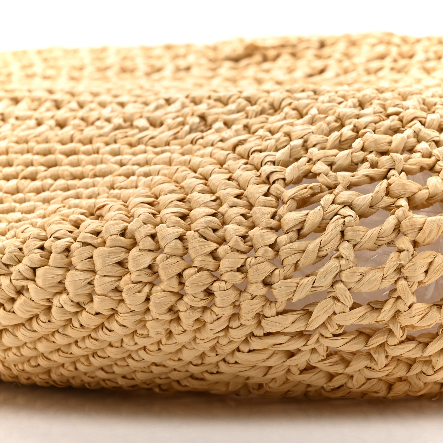 Prada Yarn Raffia Effect Crochet Logo Embroidered Shopping Tote Bag Naturale 9 of 10