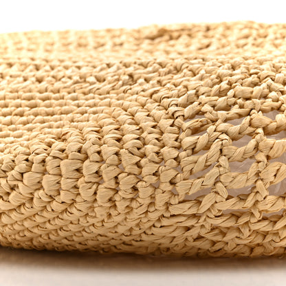 Prada Yarn Raffia Effect Crochet Logo Embroidered Shopping Tote Bag Naturale 9 of 10