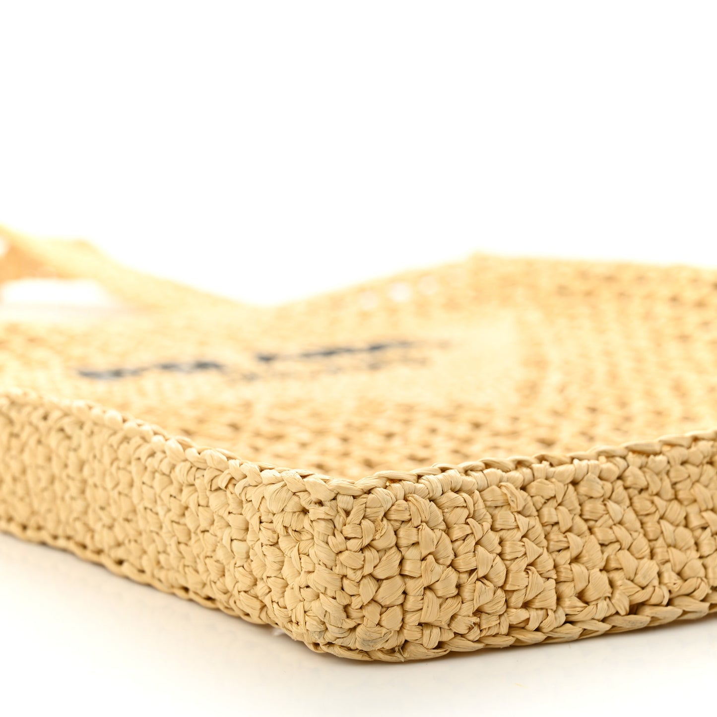 Yarn Raffia Effect Crochet Logo Embroidered Tote Bag Naturale