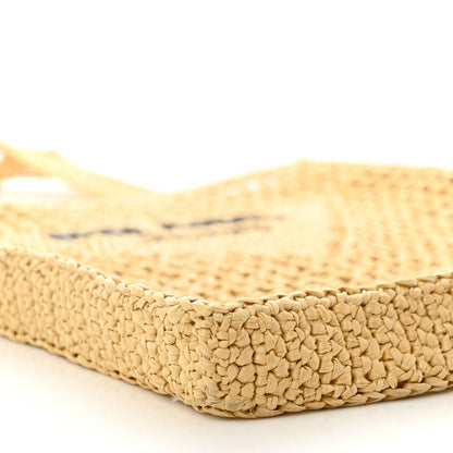 Prada Yarn Raffia Effect Crochet Logo Embroidered Tote Bag Naturale 8 of 9