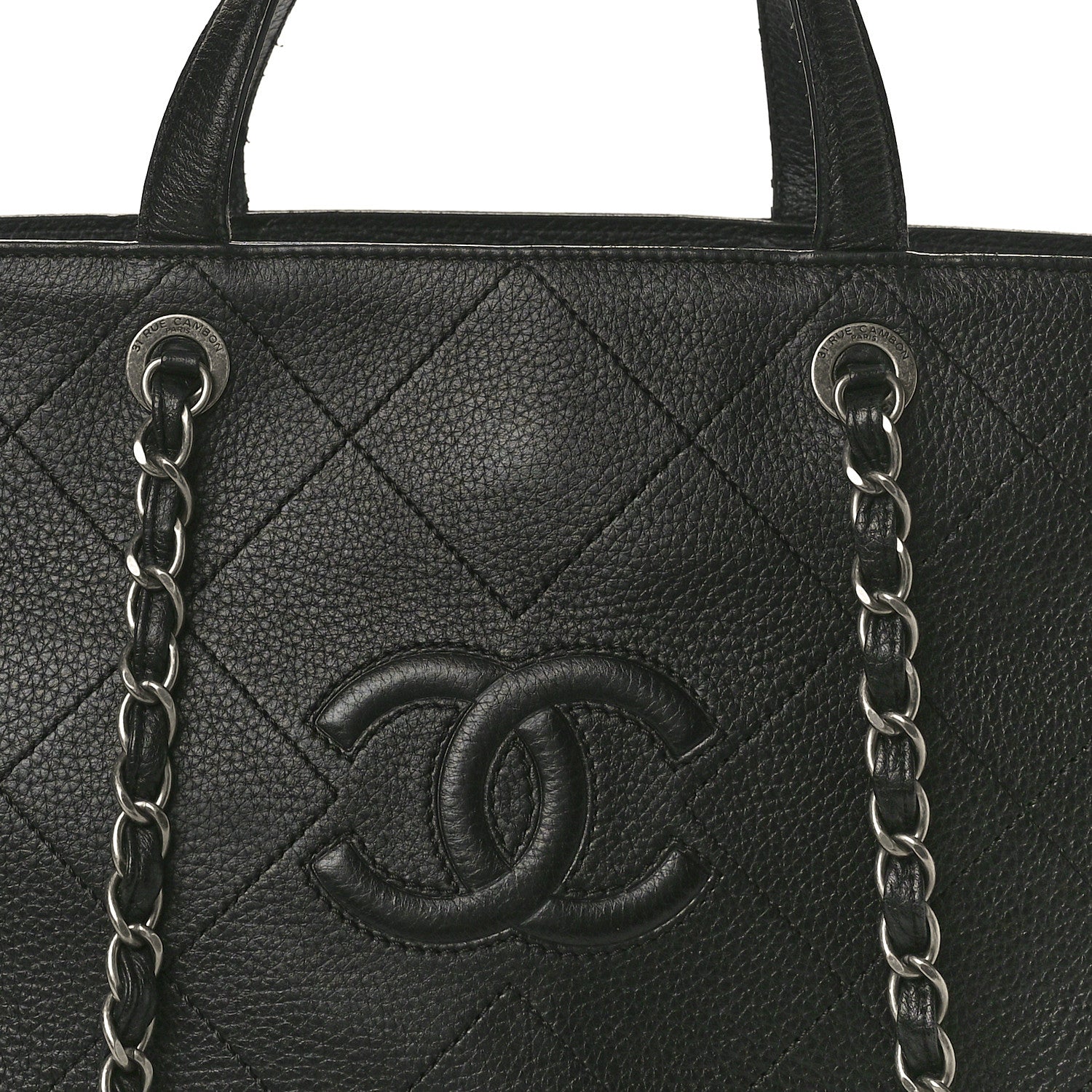 Chanel Deerskin Stitched Medium CC Shopping Tote Black 8 of 15