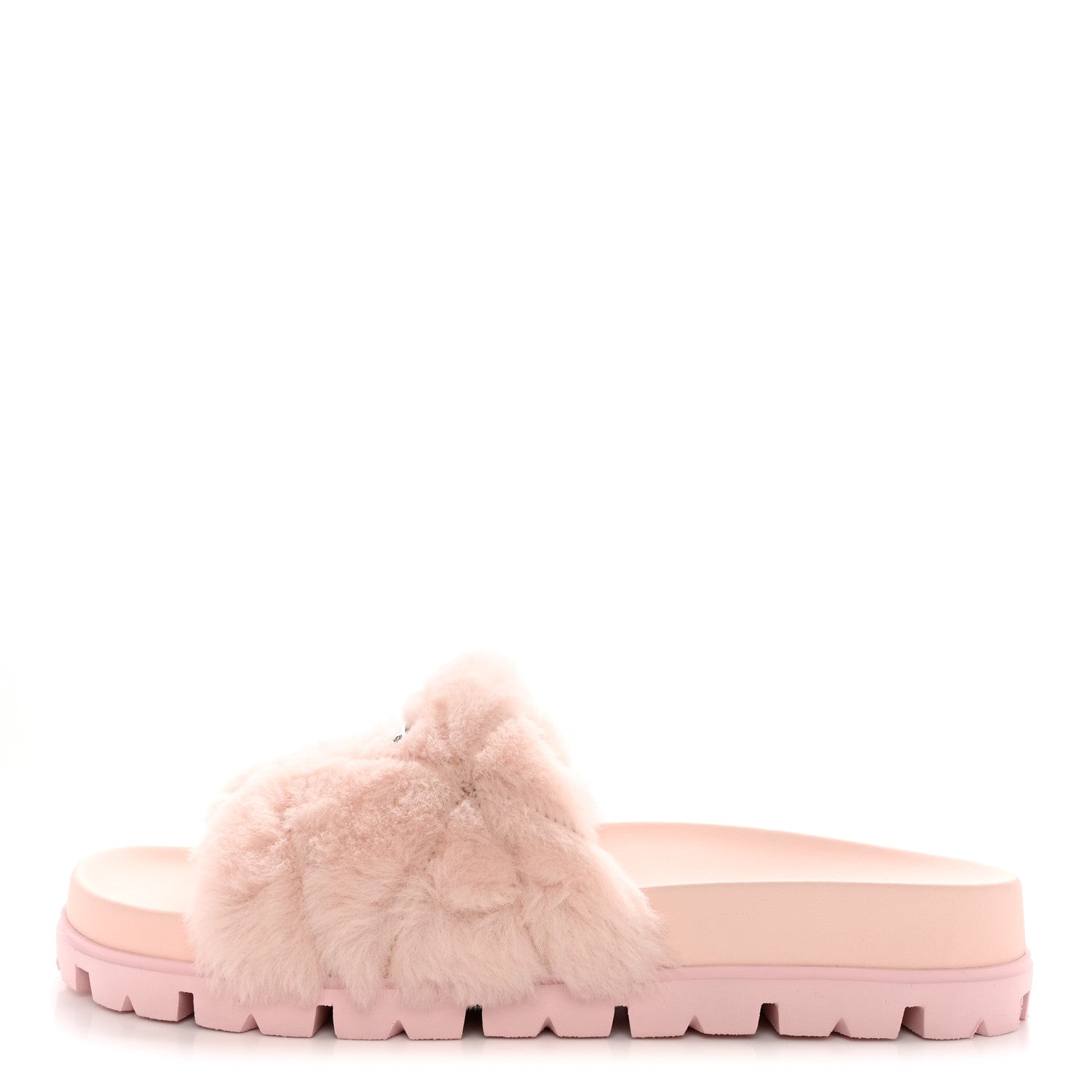Prada Shearling Metal Triangle Logo Lug Sole 20mm Slide Sandals 38.5 Orchidea 1 of 9