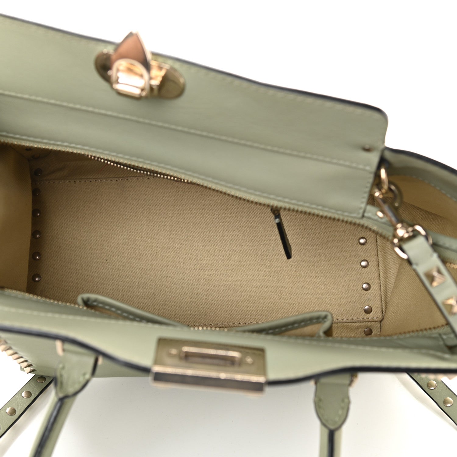 Valentino Garavani Vitello Small Rockstud Double Handle Tote Green Tea Sorbet 5 of 9