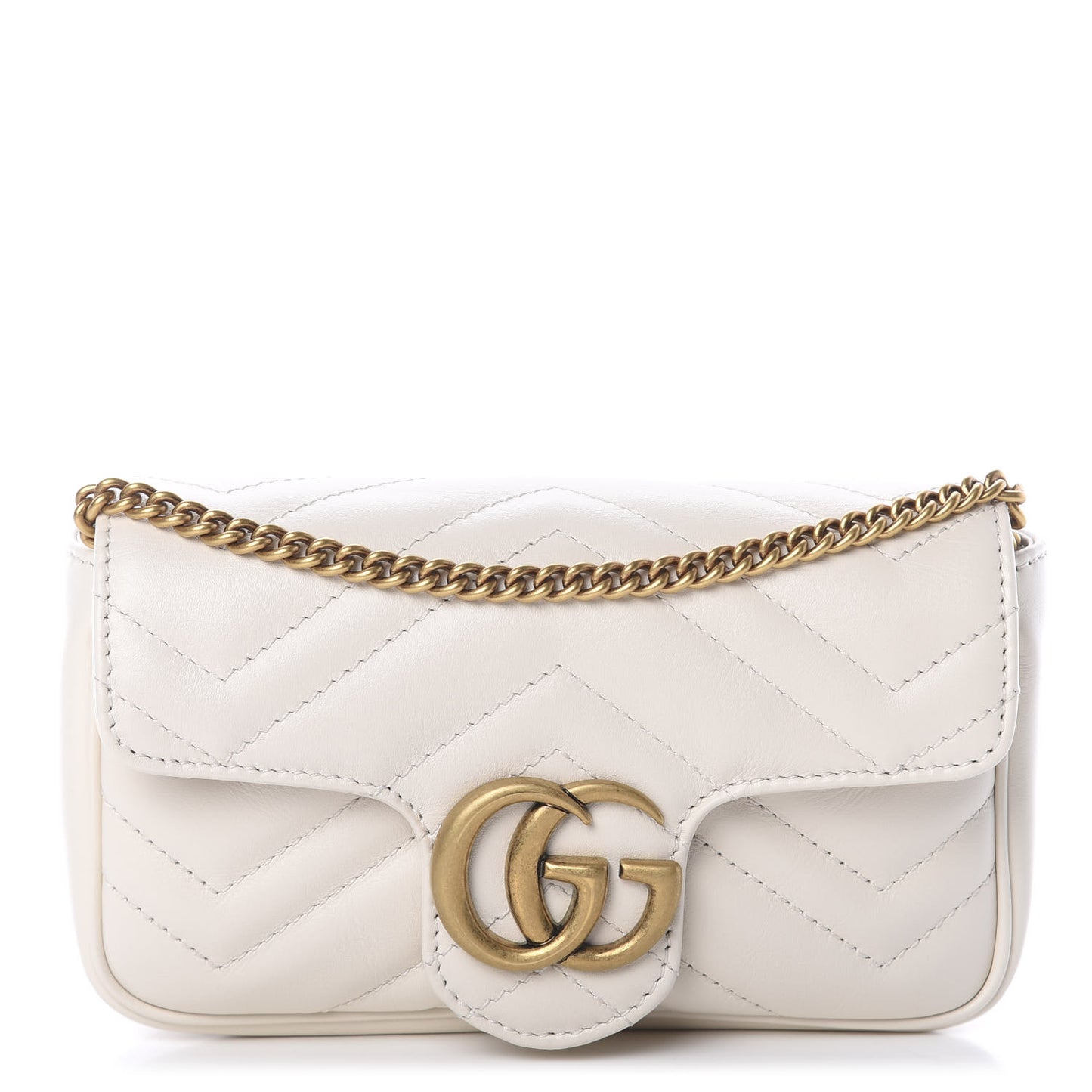 Calfskin Matelasse Super Mini GG Marmont Shoulder Bag White