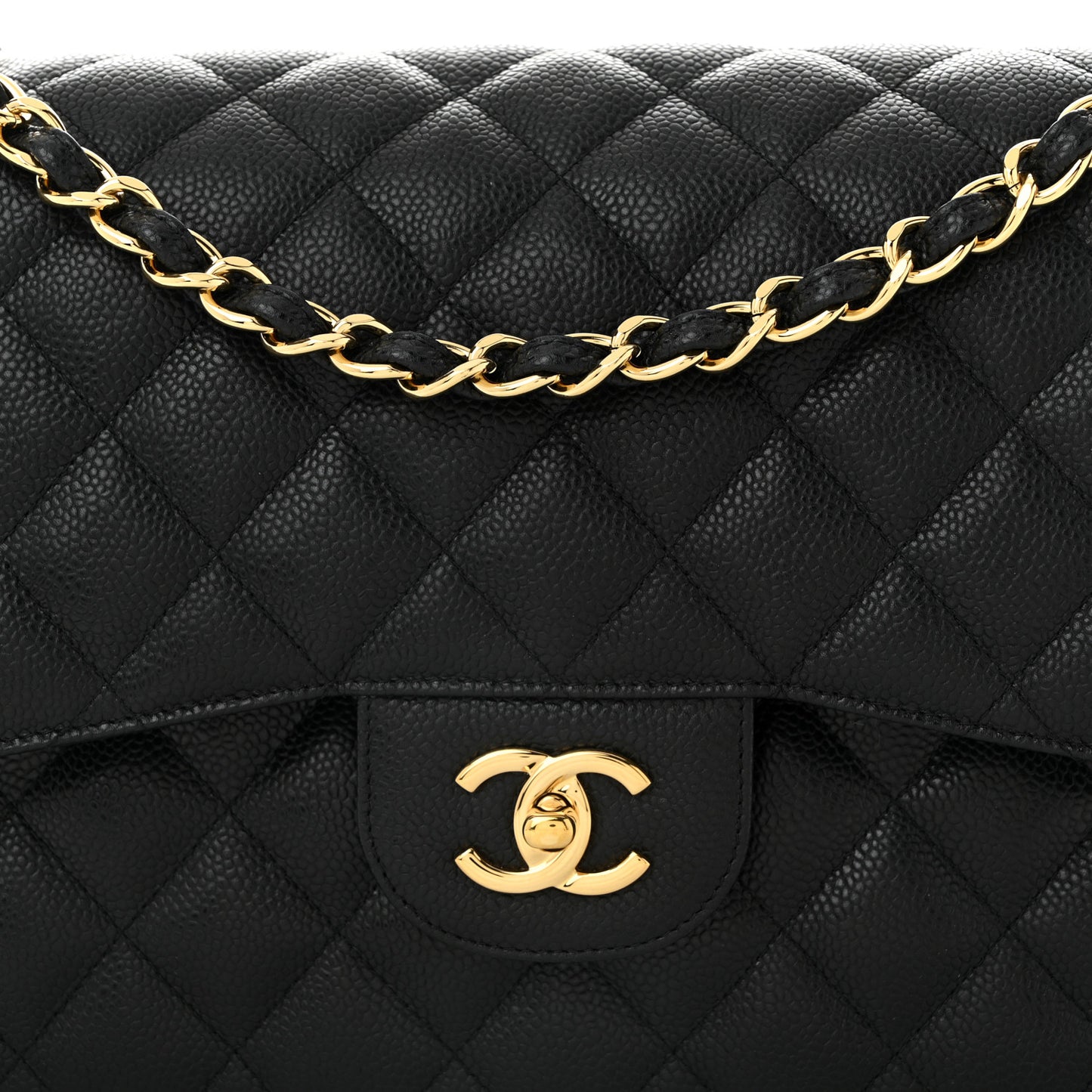 Caviar Quilted Jumbo Double Flap Black