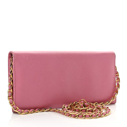 Prada Saffiano Metal Oro Chain Wallet Ibisco 3 of 14