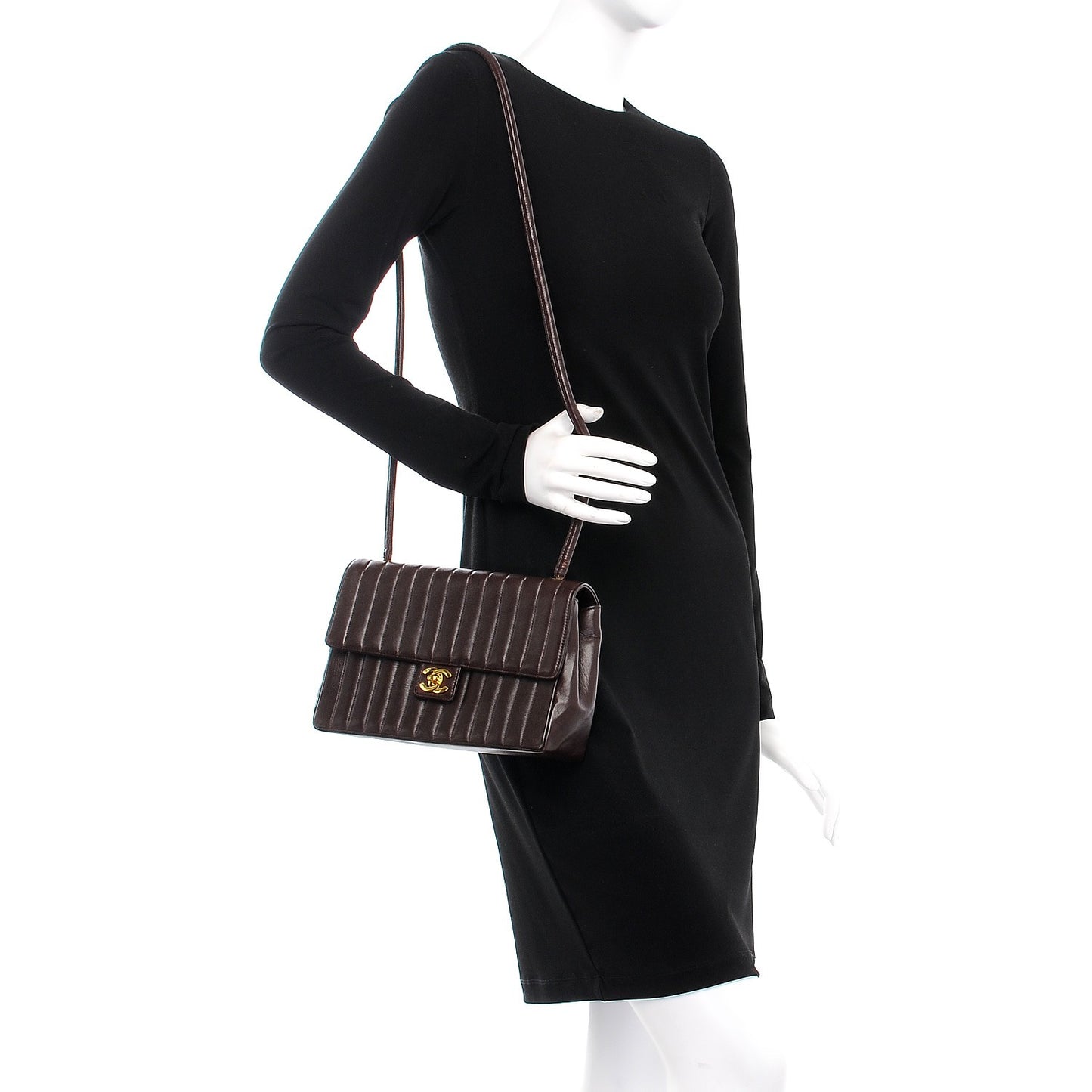 Lambskin Vertical Quilt Medium Flap Brown