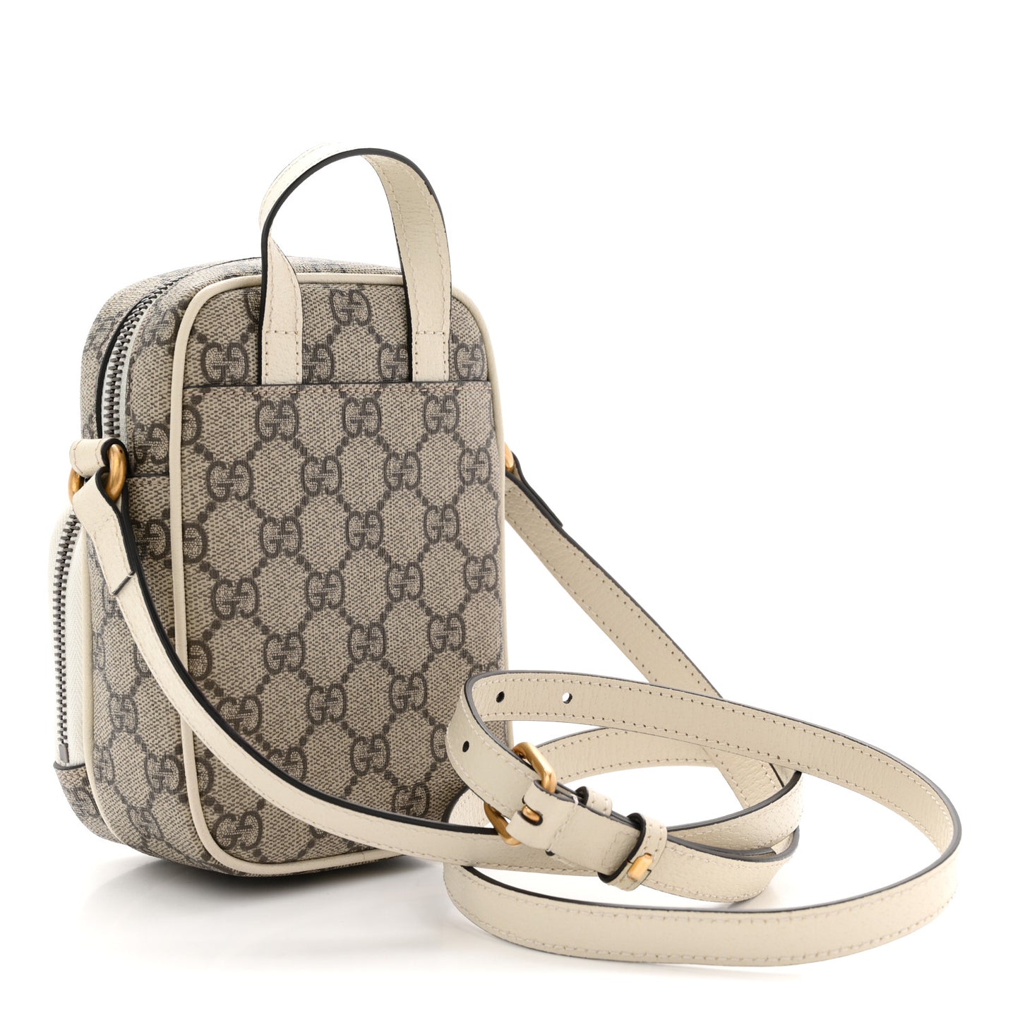 GG Supreme Monogram Web Mini Ophidia Double Zip Messenger Bag Beige Ebony Mystic White