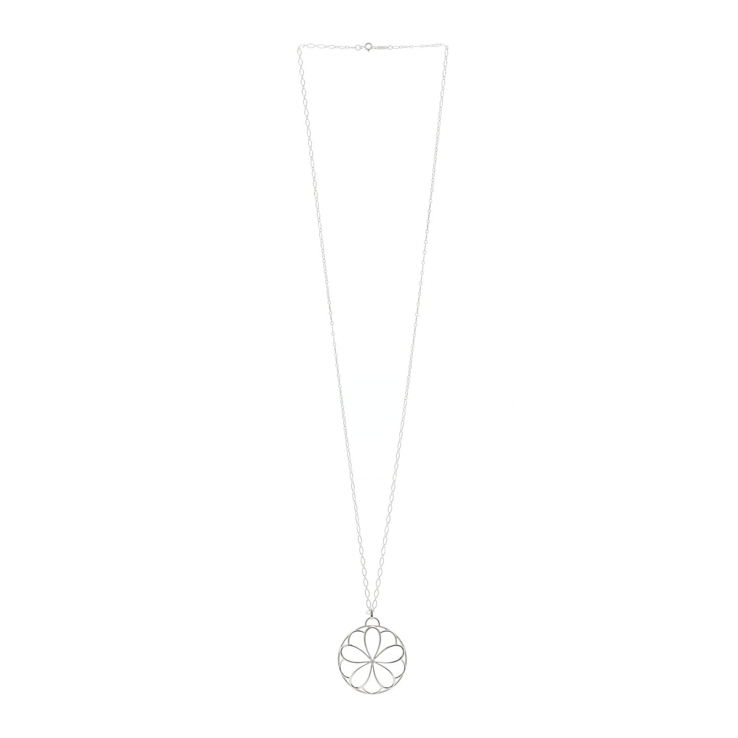 Sterling Silver Diamond Large Garden Flower Pendant Necklace