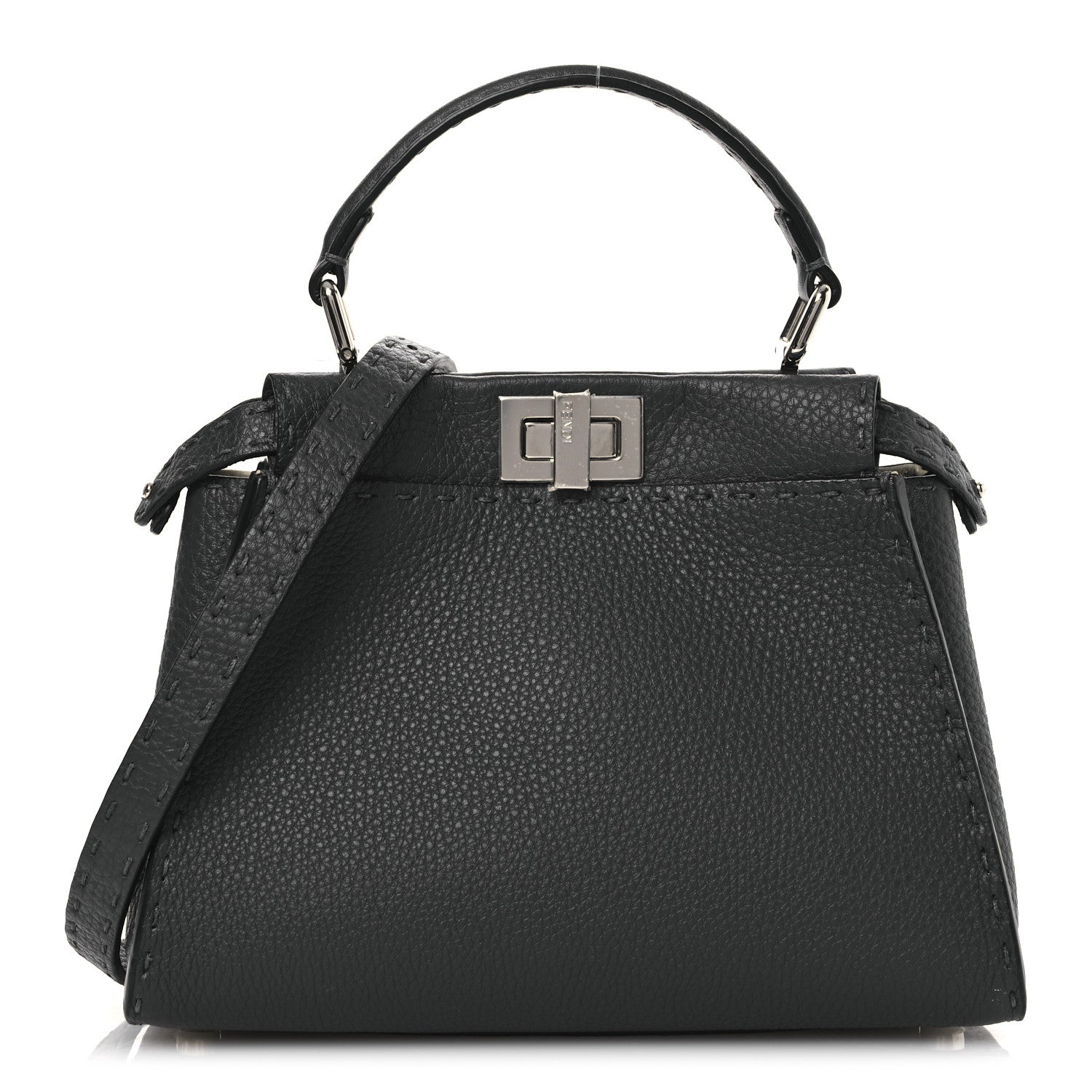 Fendi Cuoio Romano Selleria Bi-Color Mini Peekaboo Iconic Satchel Asfalto Latte 1 of 11