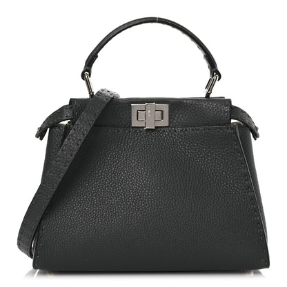 Fendi Cuoio Romano Selleria Bi-Color Mini Peekaboo Iconic Satchel Asfalto Latte 1 of 11