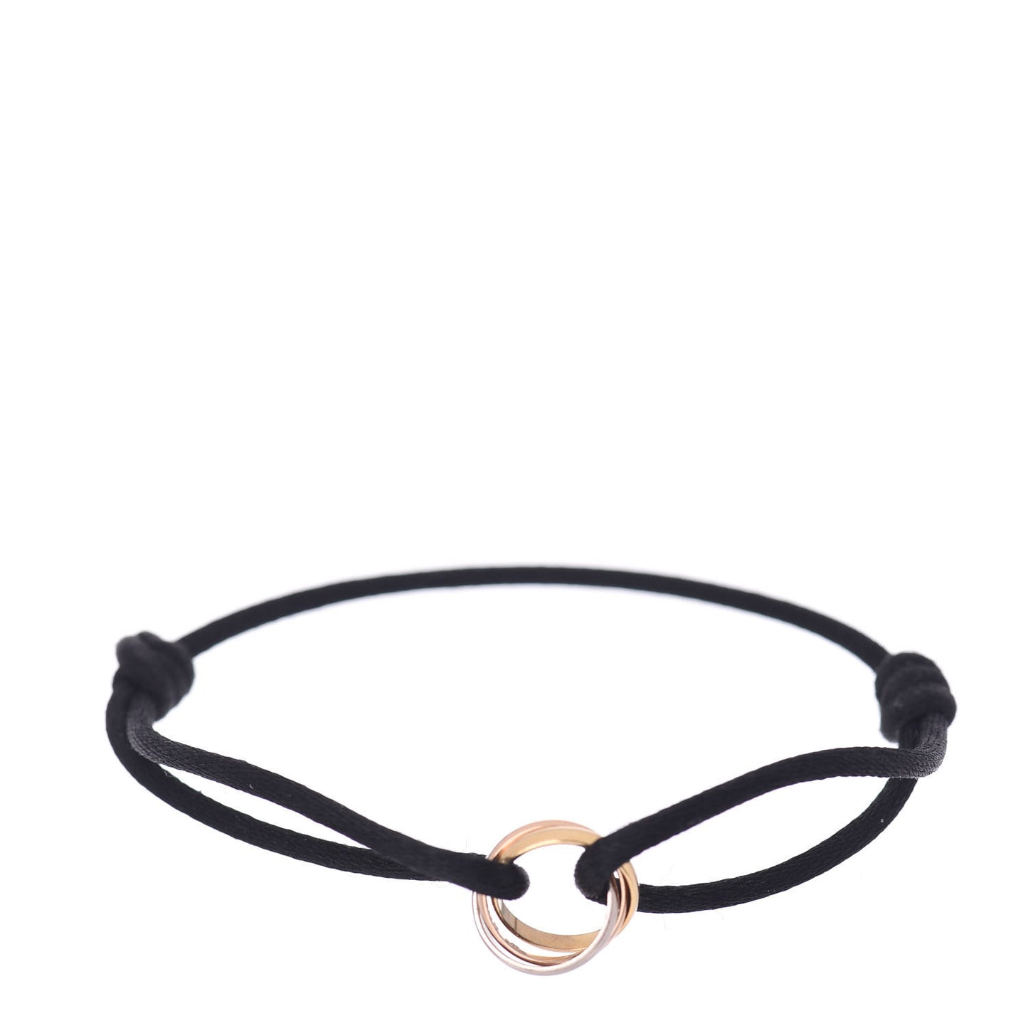 18K Pink Yellow White Gold Trinity Adjustable Cord Bracelet Black