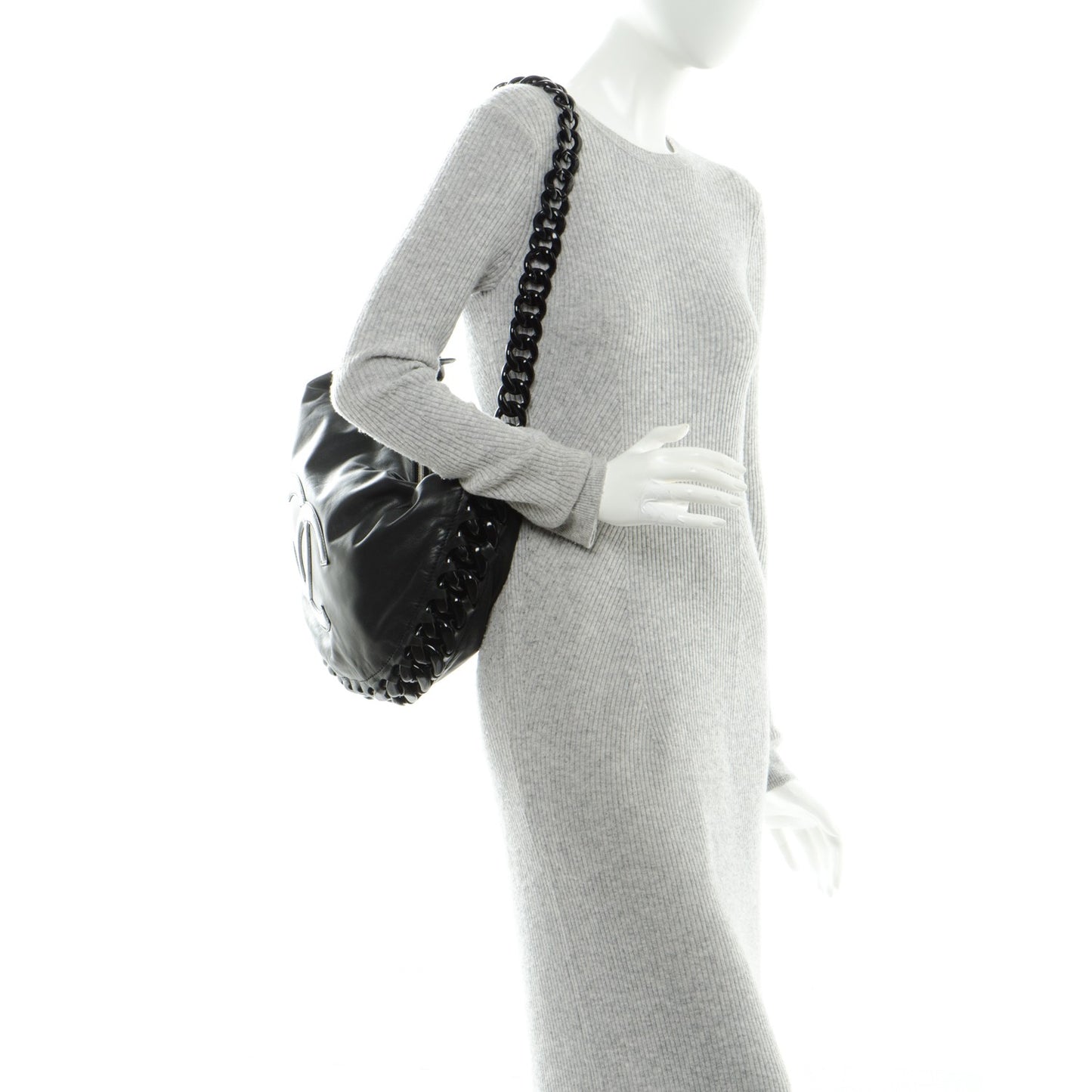 Calfskin Modern Chain Rhodoid Hobo Black
