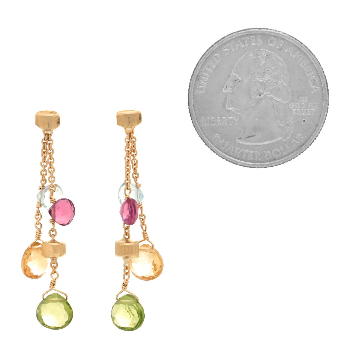 18K Yellow Gold Multi Gemstone Paradise Two-Strand Drop Earrings