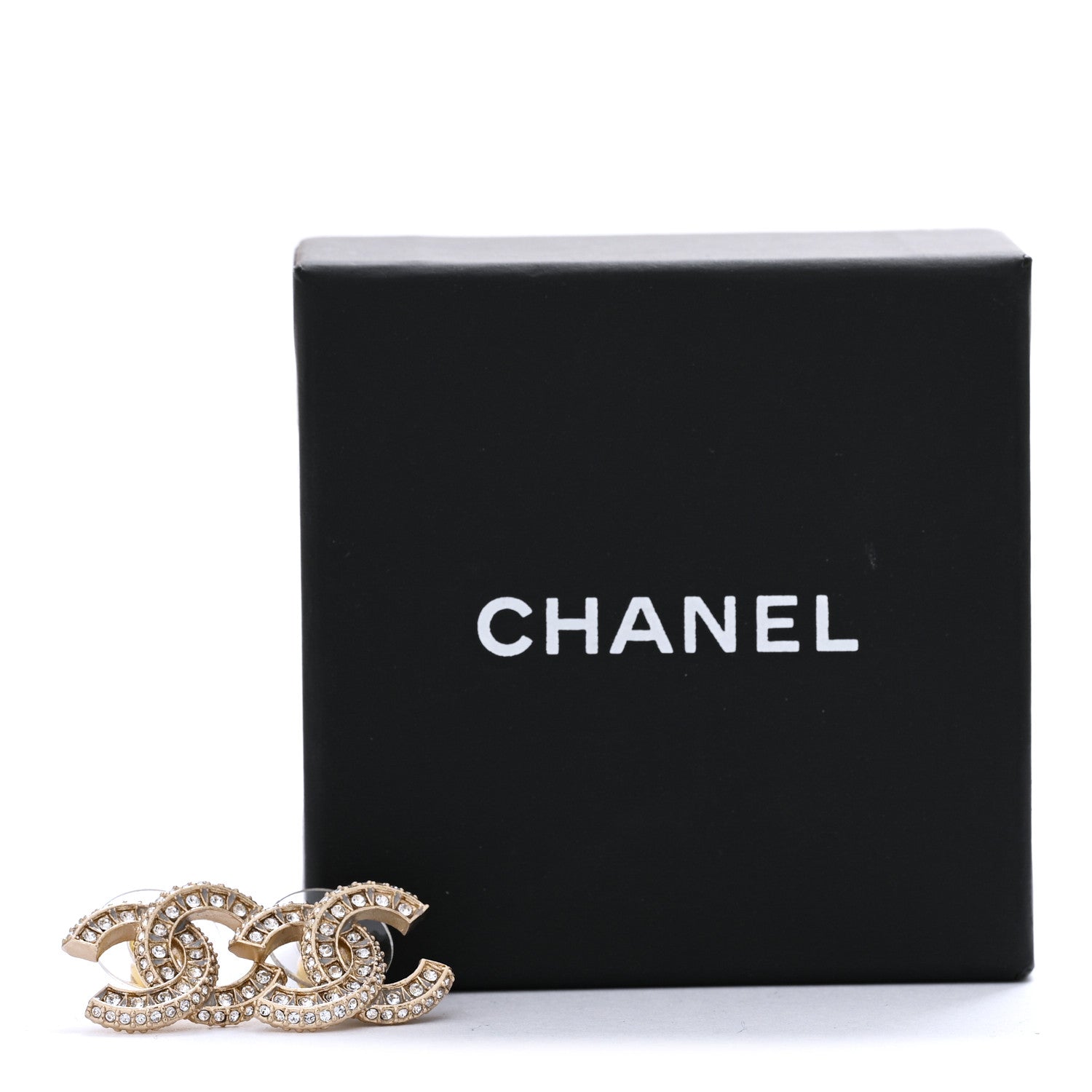 Chanel Crystal Timeless CC Earrings Light Gold 5 of 5