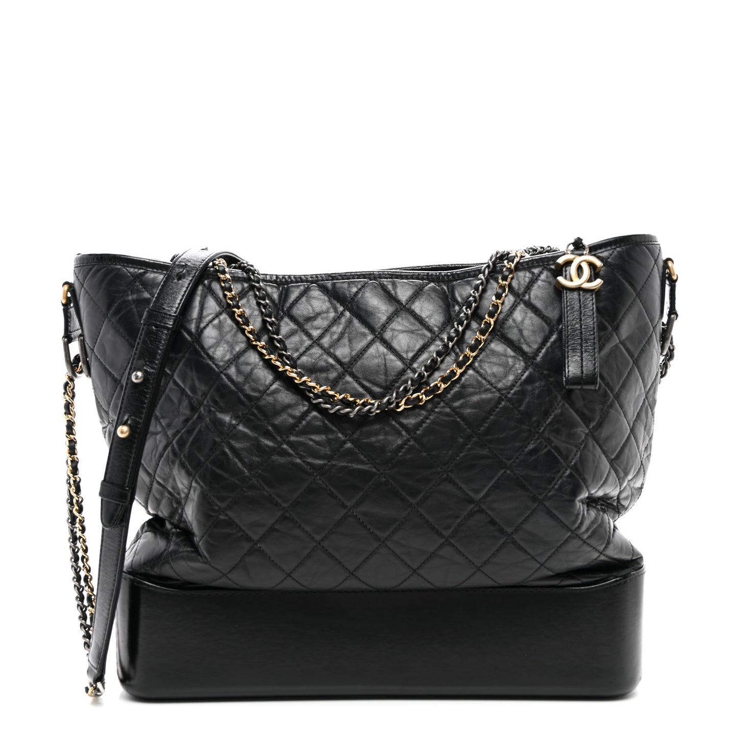 Aged Calfskin Quilted Maxi Gabrielle Hobo Black