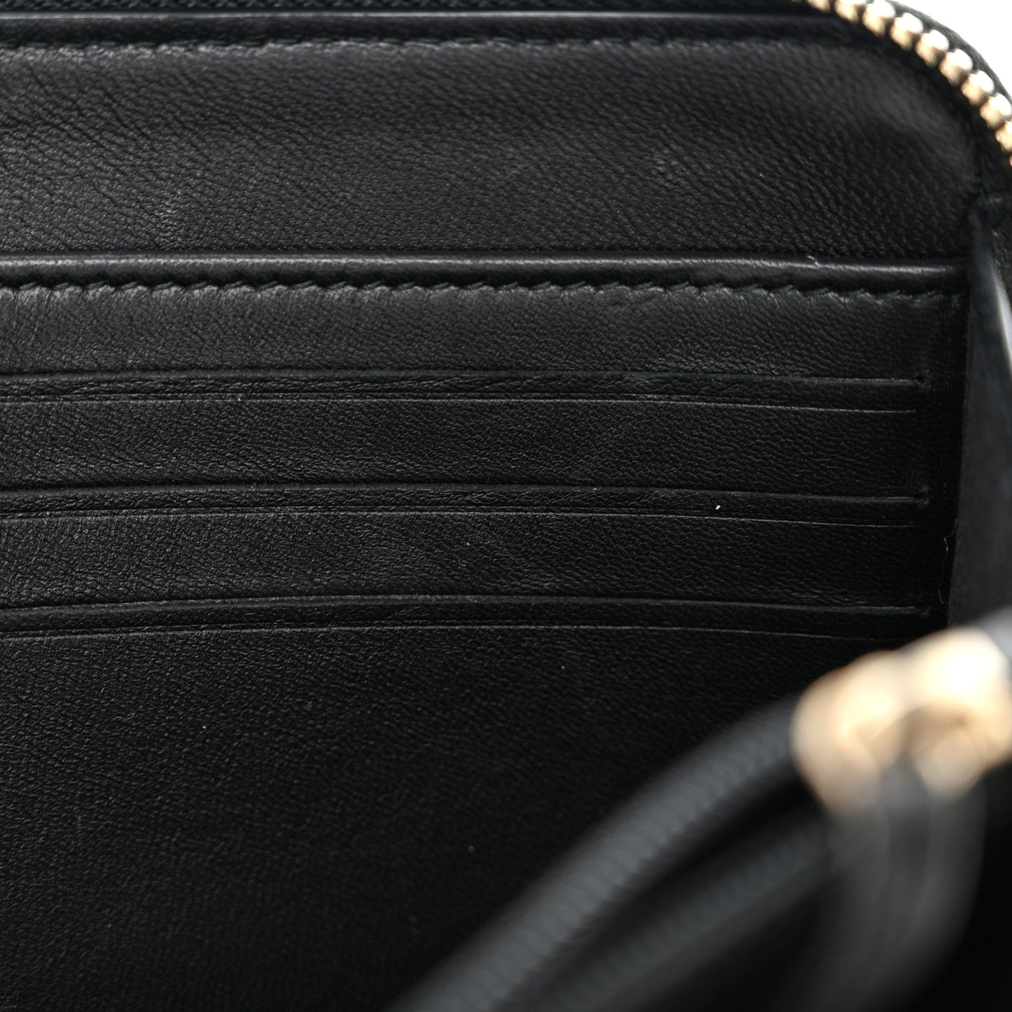 Lambskin Zip Around Large Gusset Wallet With Pearl Chain Black