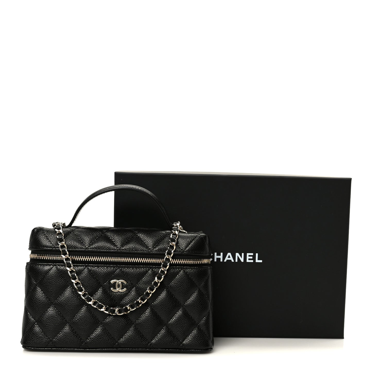 Caviar Quilted Top Handle Slim Vanity With Chain Black