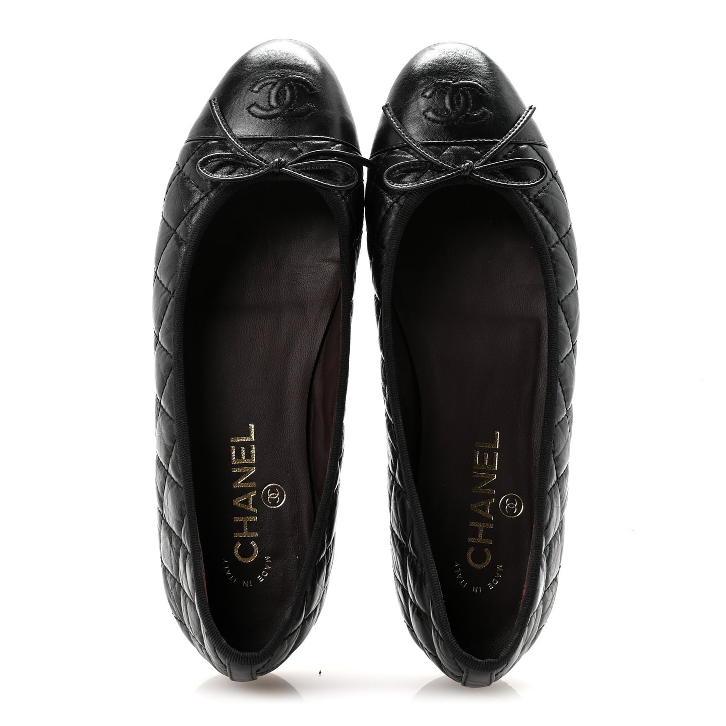 Aged Calfskin Quilted CC Cap Toe Ballerina Flats 39.5 Black
