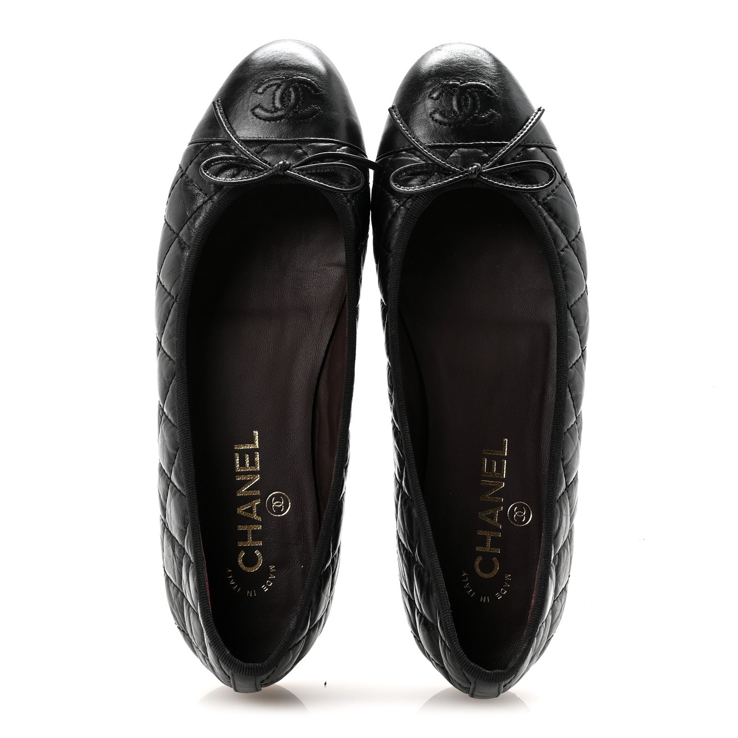 Chanel Aged Calfskin Quilted CC Cap Toe Ballerina Flats 39.5 Black 2 of 9