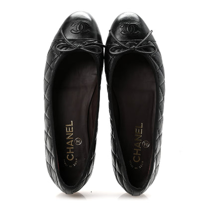 Chanel Aged Calfskin Quilted CC Cap Toe Ballerina Flats 39.5 Black 2 of 9