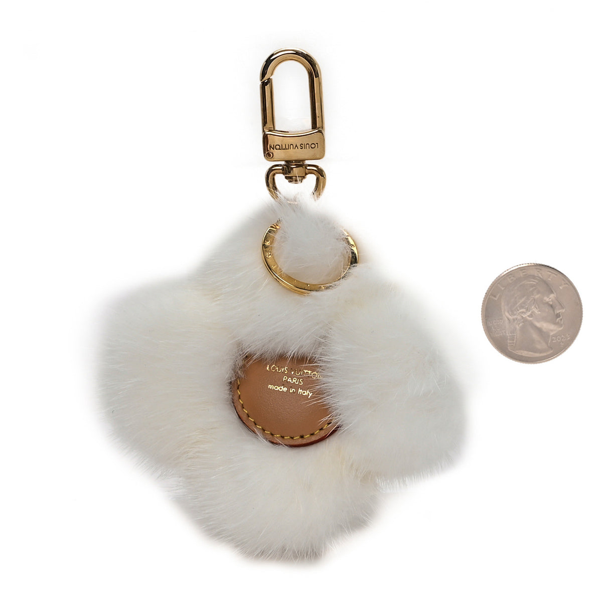Calfskin Mink Fur Vivienne Bag Charm Key Holder White