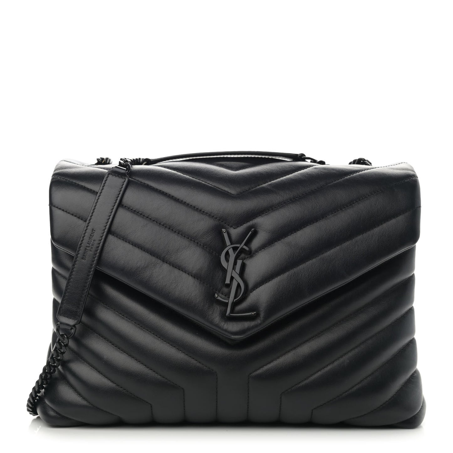 Calfskin Y Quilted Monogram Medium Loulou Chain Satchel Black