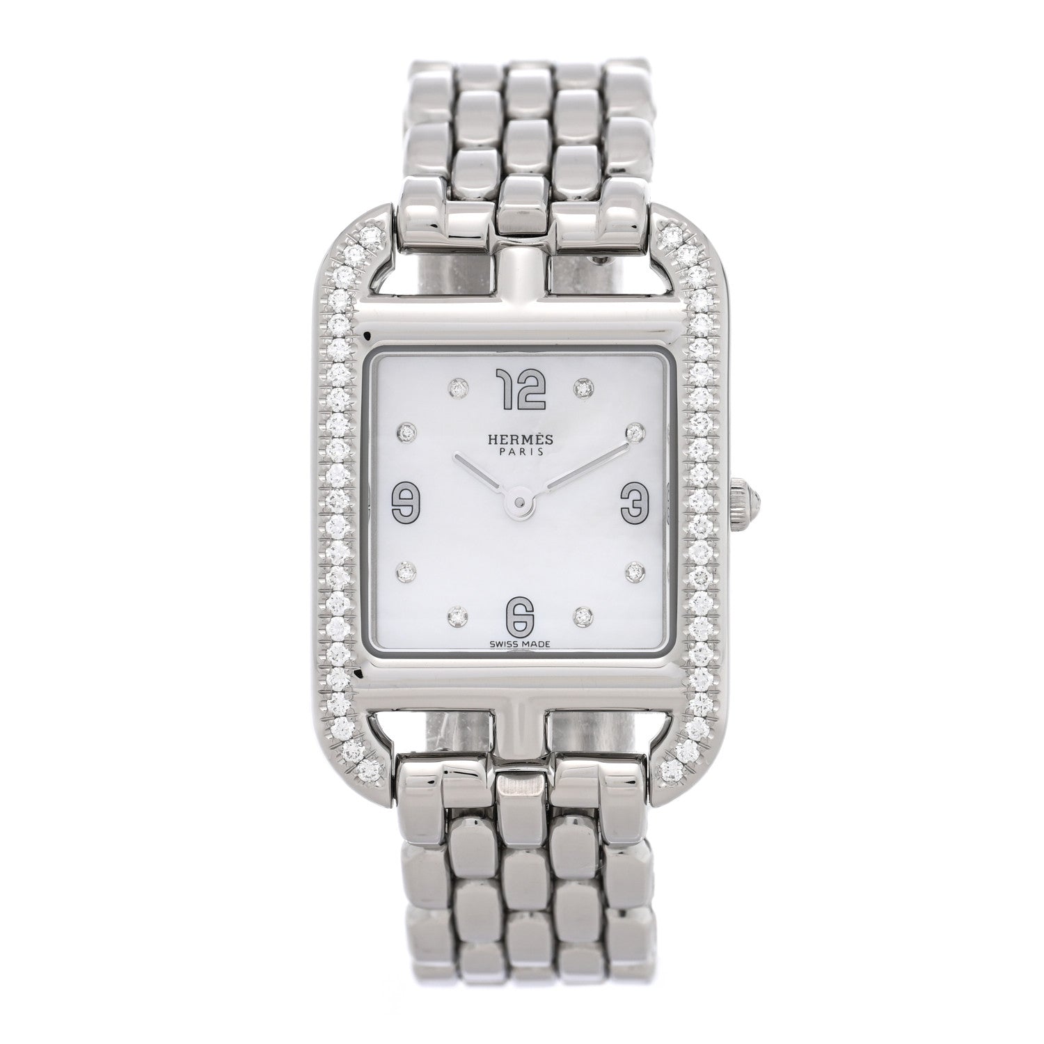 Hermes Stainless Steel Diamond Bezel Mother of Pearl 23mm Cape Cod