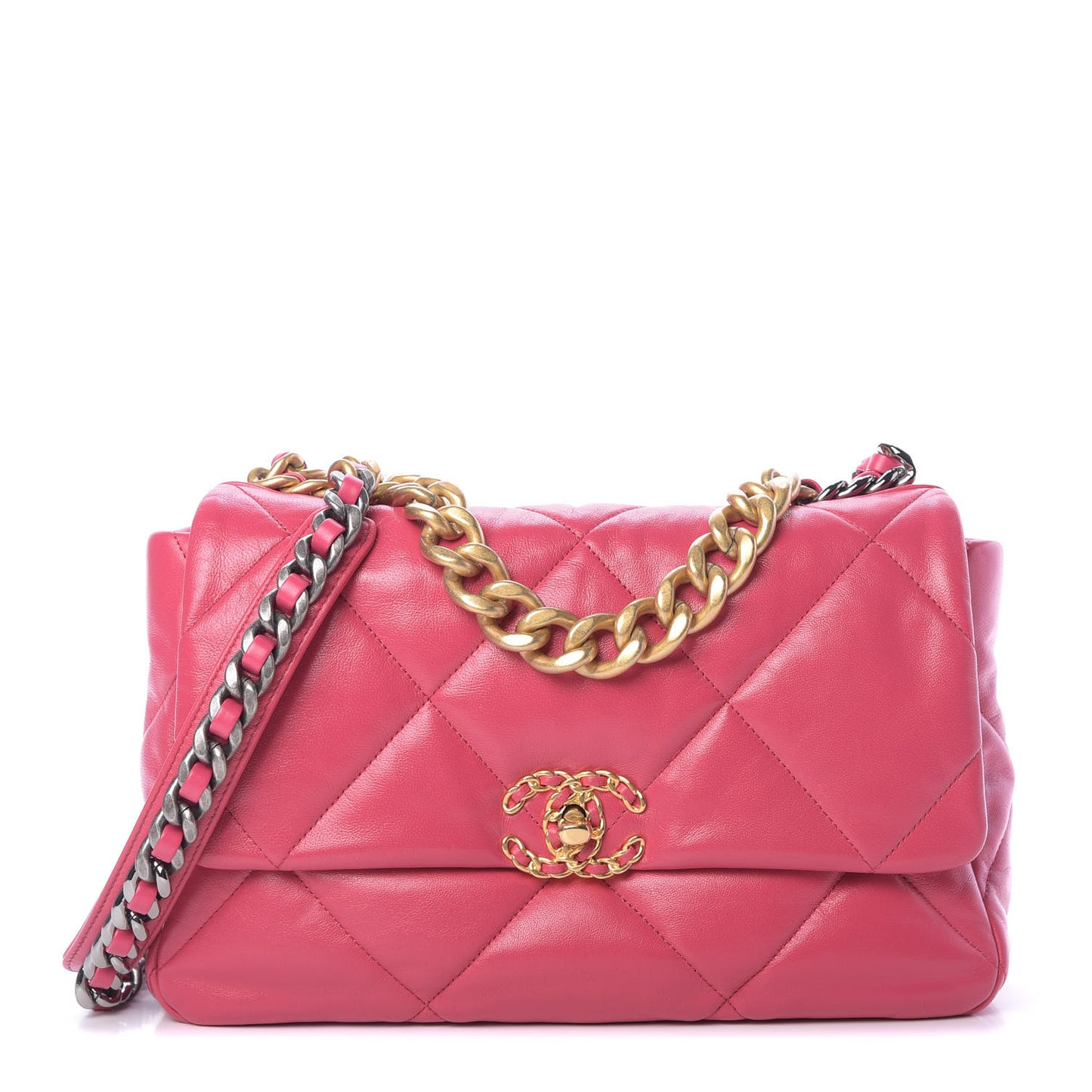 Lambskin Quilted Large 19 Flap Dark Pink