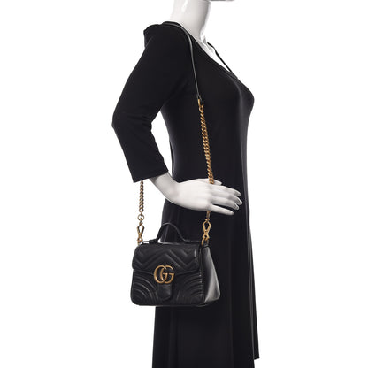 Gucci Calfskin Matelasse Mini GG Marmont Top Handle Shoulder Bag Black 2 of 10