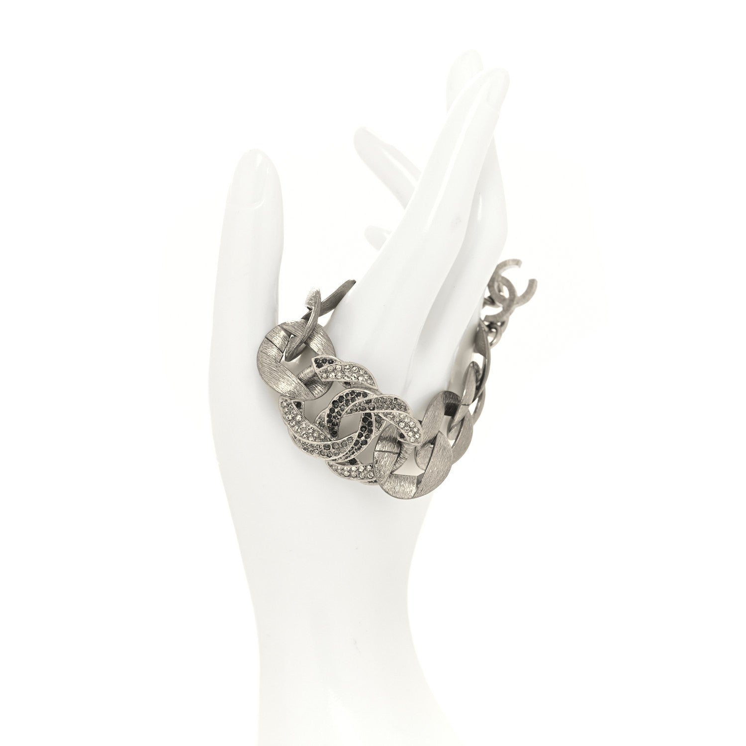 Chanel Crystal CC Chain Link Bracelet Grey 2 of 5