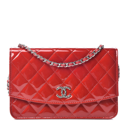 Chanel Patent Quilted Brilliant Wallet On Chain WOC Red 1 of 11