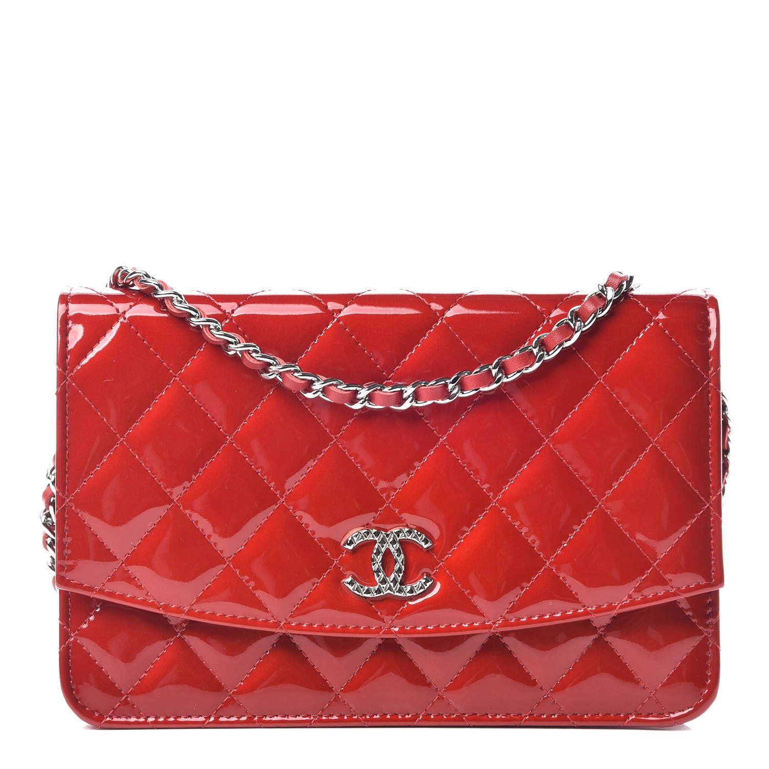 Chanel Patent Quilted Brilliant Wallet On Chain WOC Red 1 of 11