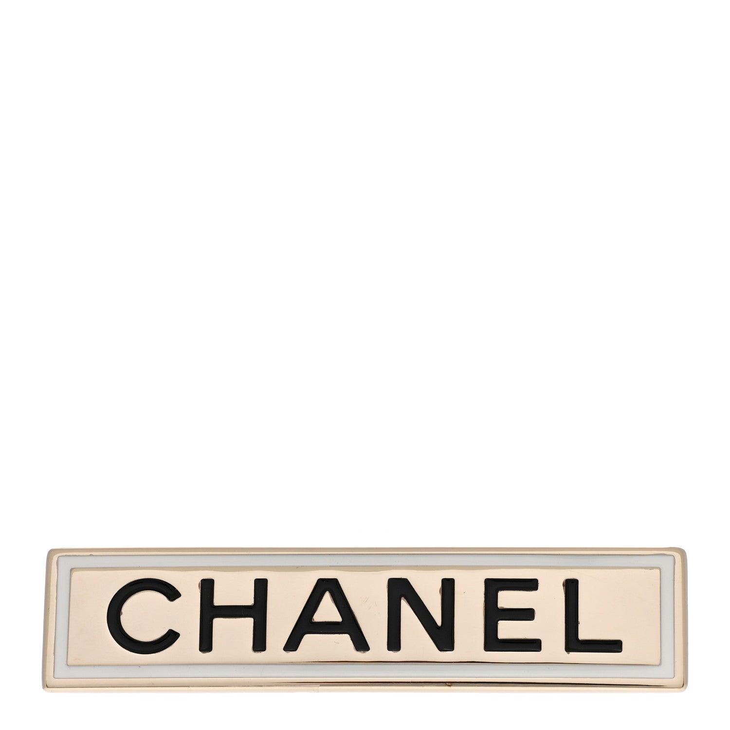 Chanel Metal Enamel Logo Brooch Gold 1 of 4