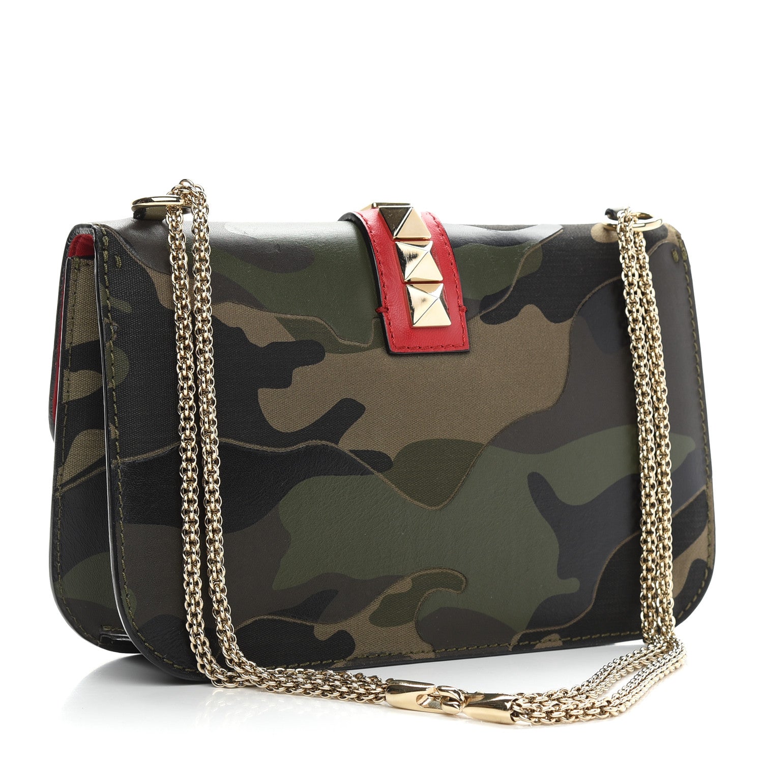 Valentino Garavani Nappa Canvas Camouflage Medium Glam Lock Rockstud Flap Verde 3 of 10