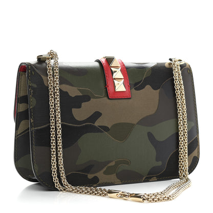 Valentino Garavani Nappa Canvas Camouflage Medium Glam Lock Rockstud Flap Verde 3 of 10