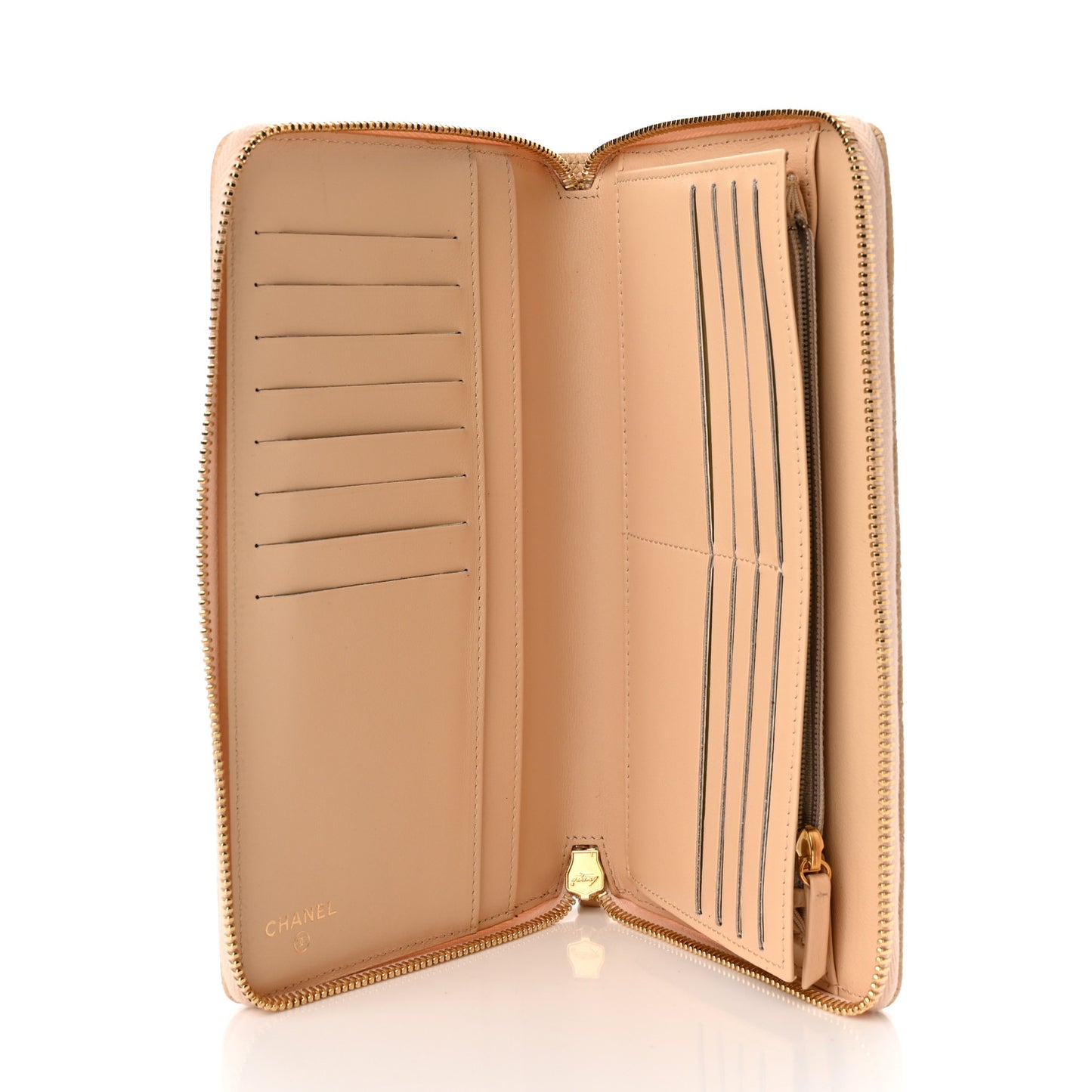 Caviar Quilted Large Zip Around Organizer Wallet Beige