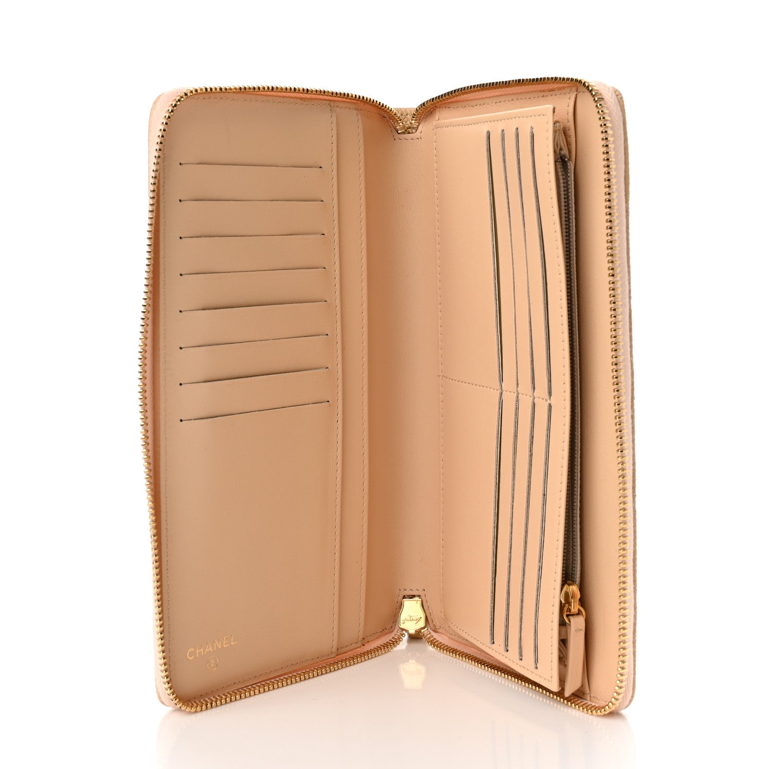 Chanel Caviar Quilted Large Zip Around Organizer Wallet Beige 5 of 10