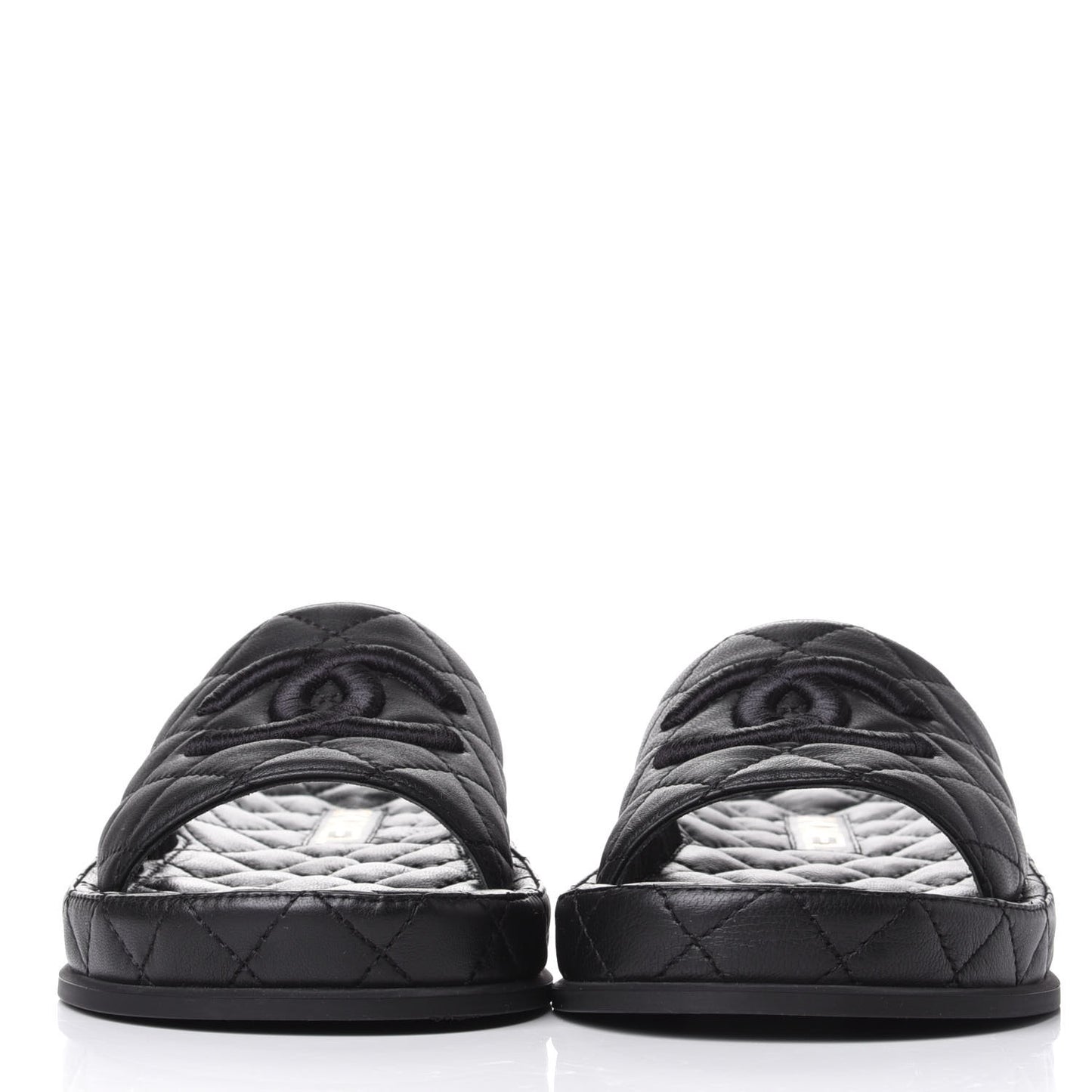 Lambskin Quilted CC Mules Sandals 37 Black