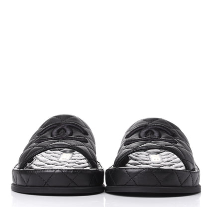 Chanel Lambskin Quilted CC Mules Sandals 37 Black 2 of 11