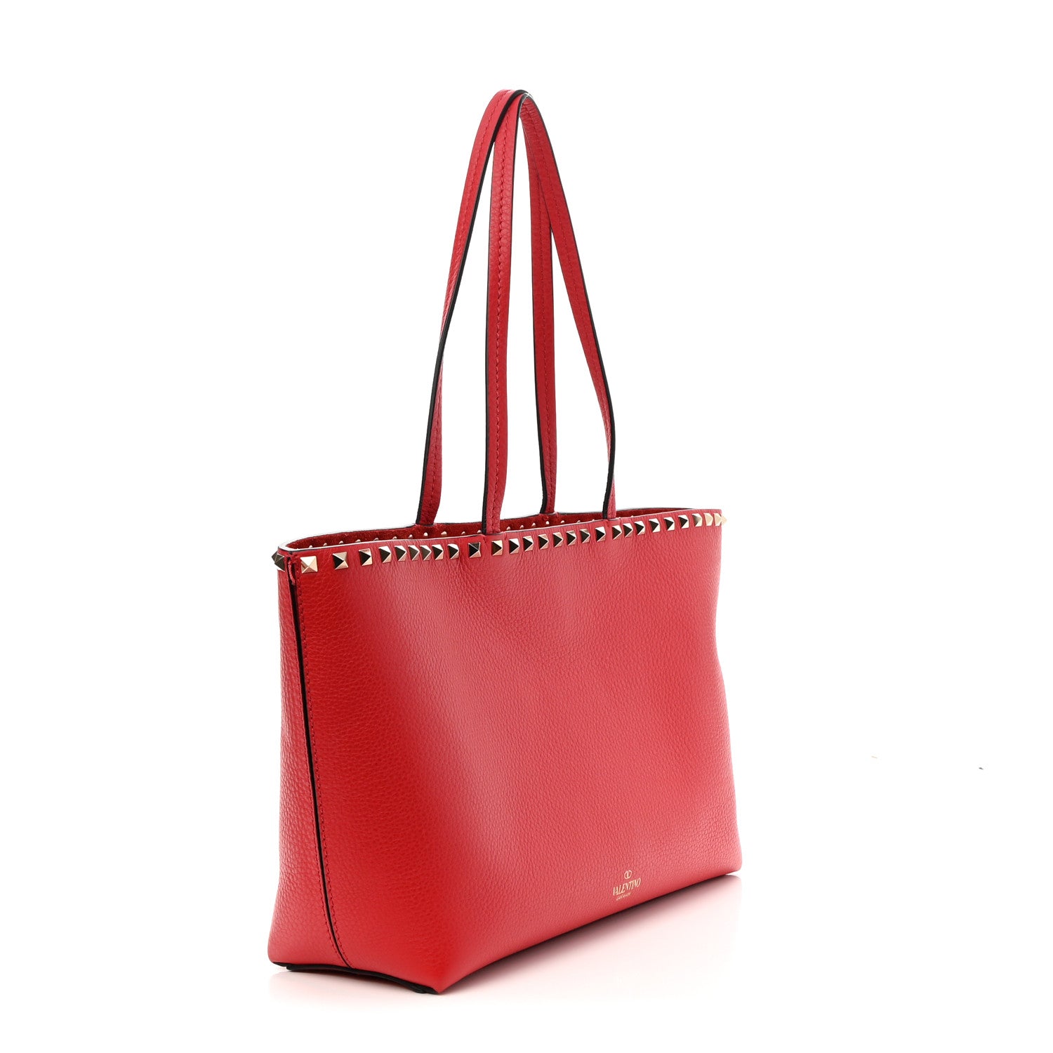 Valentino Garavani Grained Calfskin Small Rockstud Shoulder Tote Rouge Pur 3 of 10