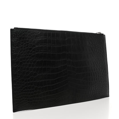 Saint Laurent Calfskin Crocodile Embossed Document Holder Black 3 of 7