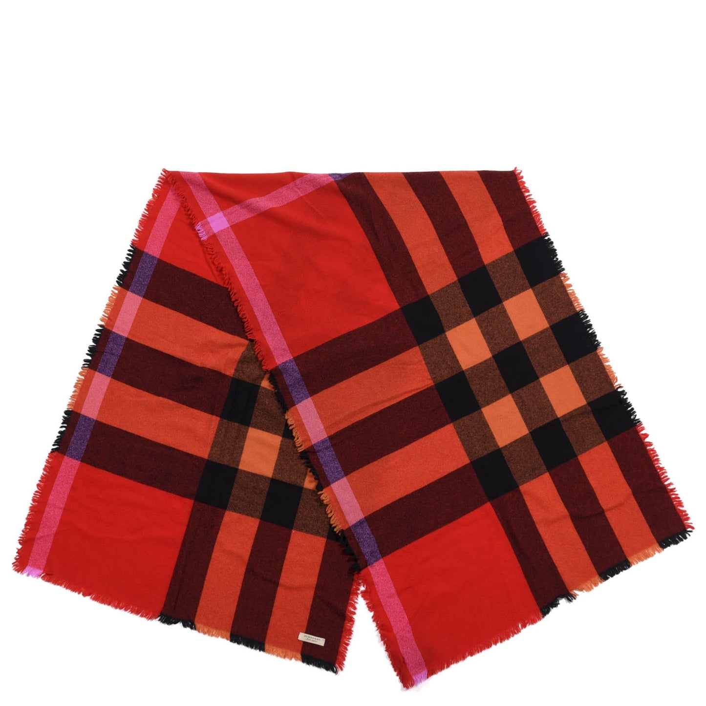 Wool Cashmere Washed Mega Check Scarf Bright Orange Red