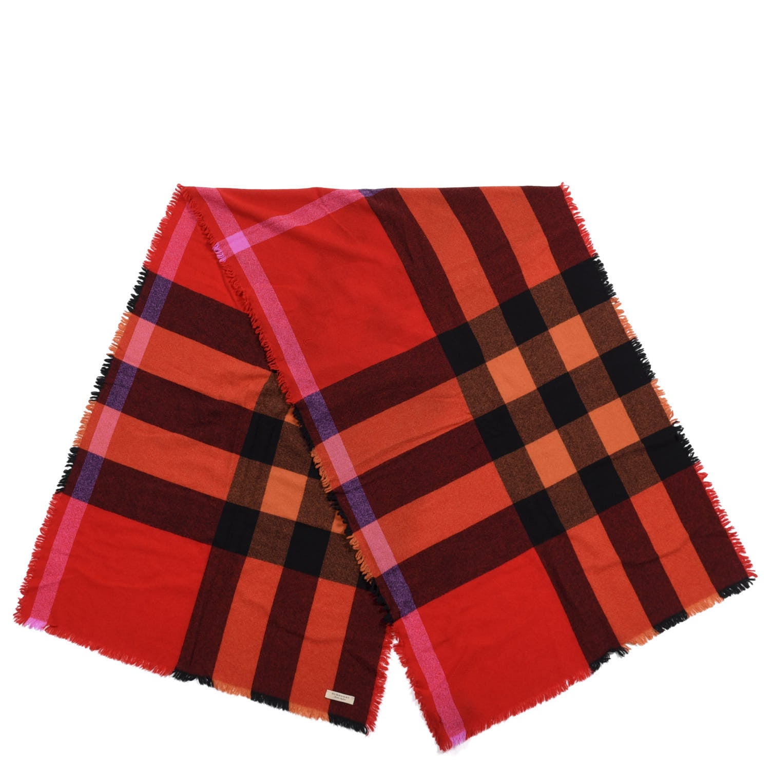 Burberry Wool Cashmere Washed Mega Check Scarf Bright Orange Red 2 of 4